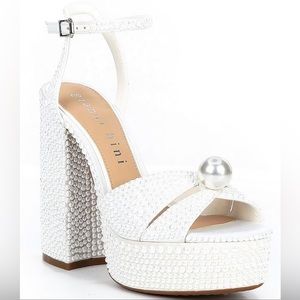 Gianni Bini, KemaraTwo Open Toe Embellished Pearl Platform Sandals